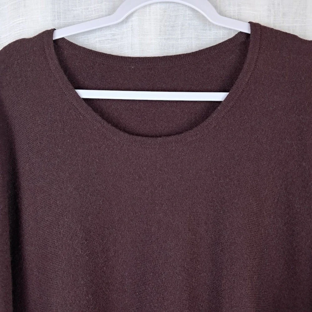 Garnet Hill M 100% Cashmere Batwing Cape Sweater Rich Brown Oversized Luxury